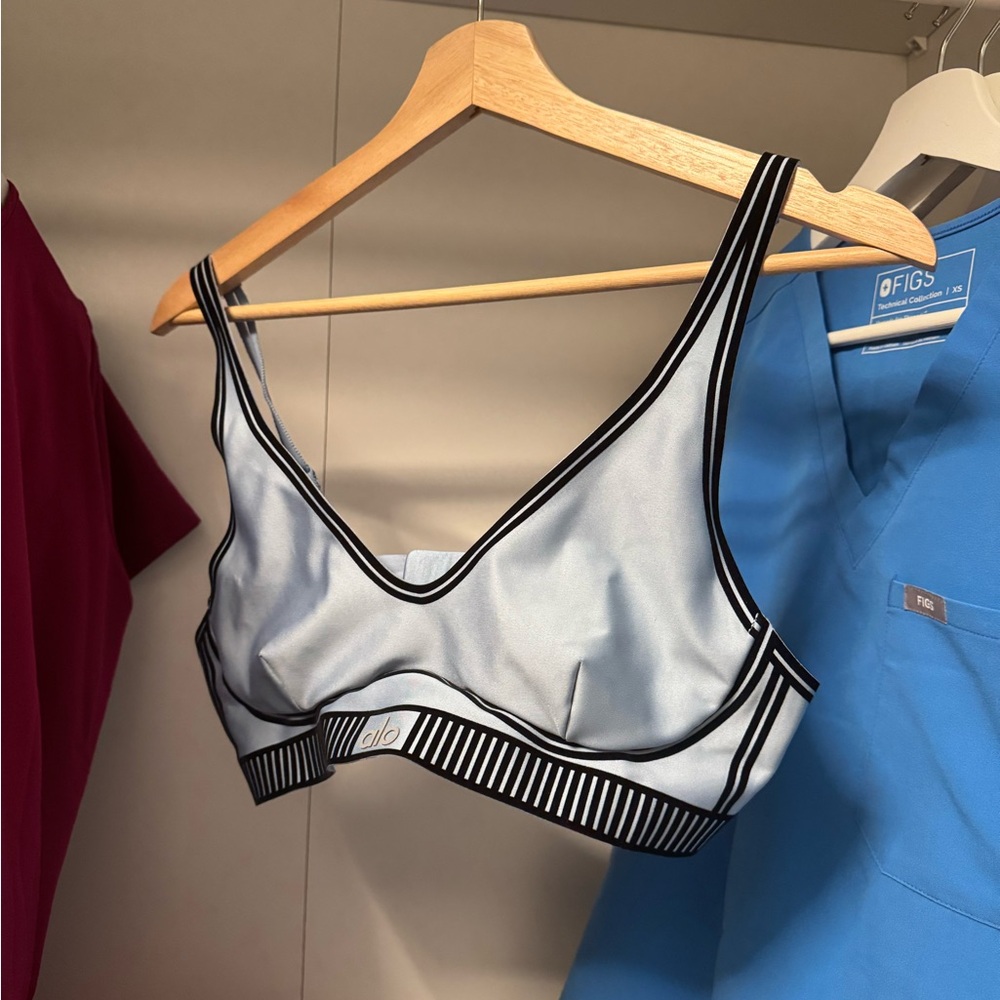 ALO Yoga Light Blue Bra with Black Trim